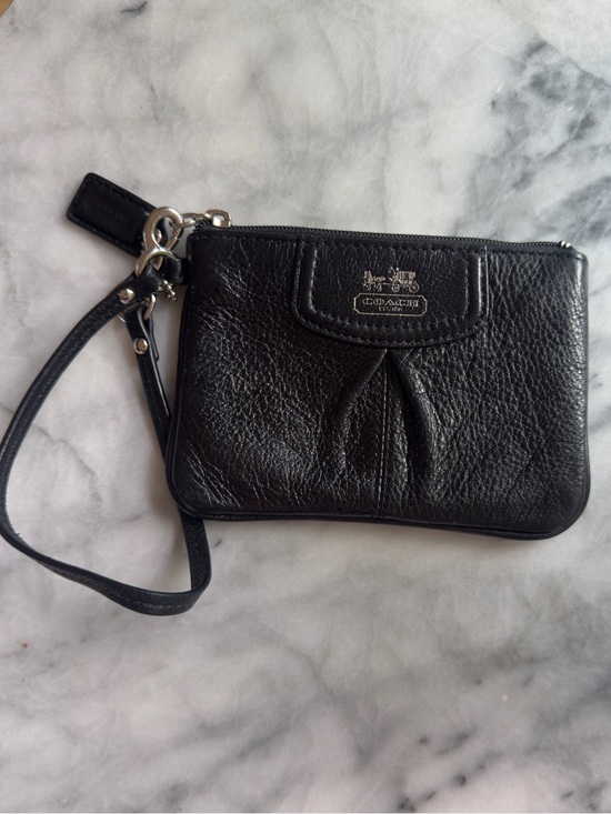 Coach Handbags - Coach Madison Black Pleated Leather Wristlet Pouch Purple Satin Lining EUC